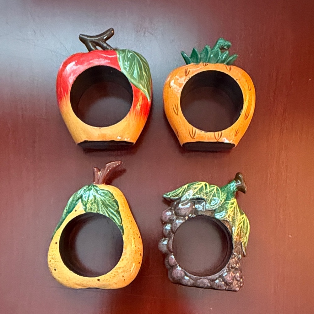 Painted Colorful Fruit Napkin Rings Set - Set of 4 - Picture 2 of 4